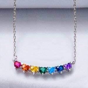 Dainty Rainbow Heart Multicolor gemstone necklace, Charmed Aroma